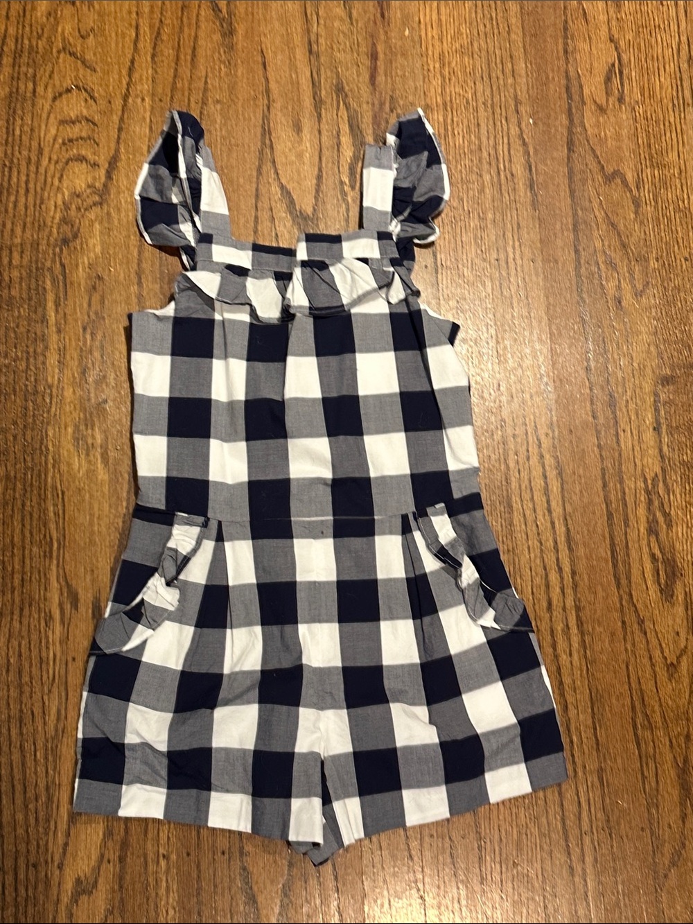 Janie and Jack Girls' Navy and White Gingham Romper size 8